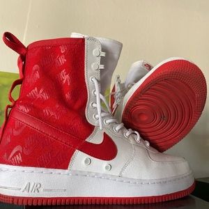 Nike AF1 high red and white with The straps